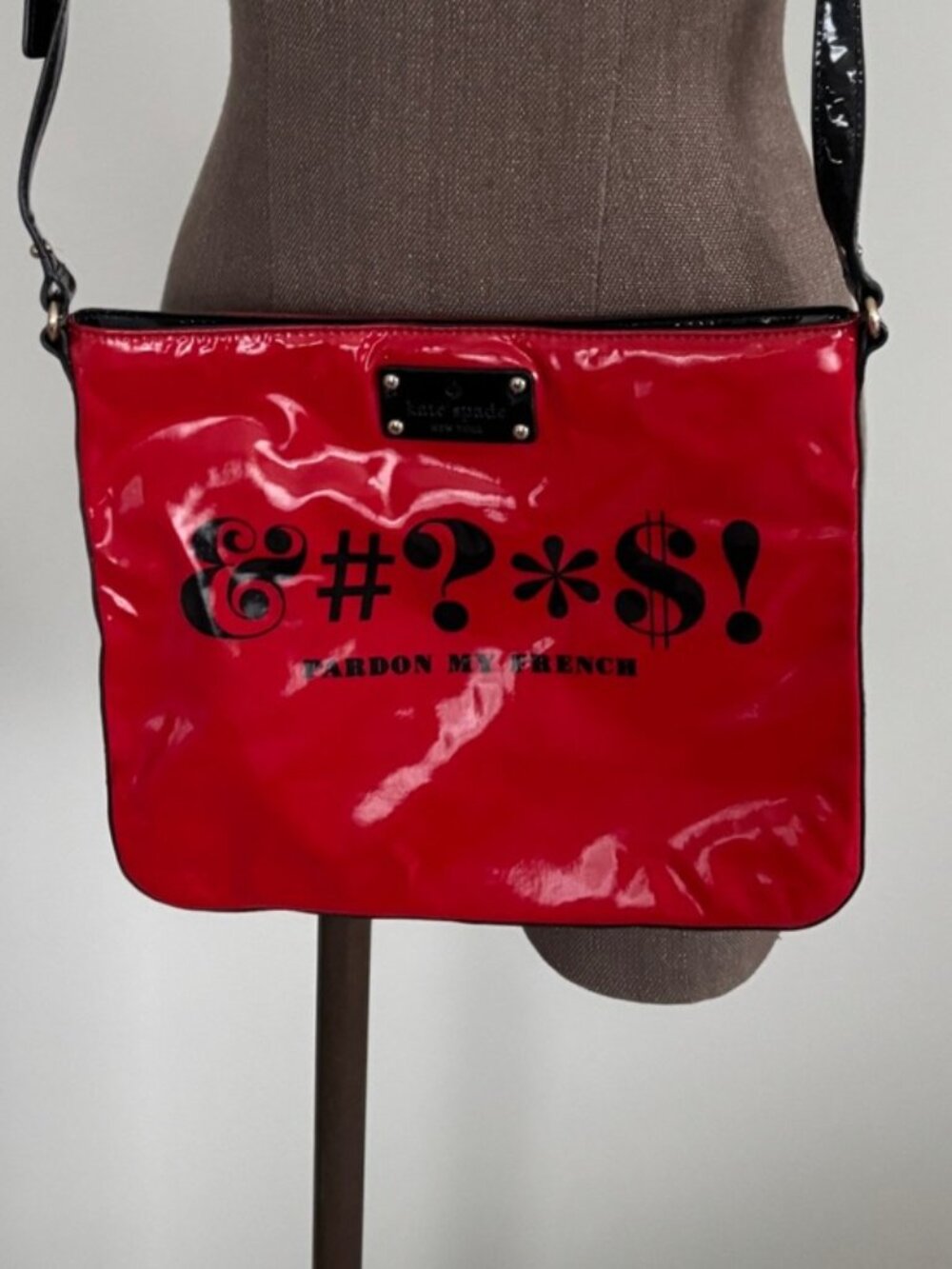 Kate Spade Pardon My French Red Darby Tech Library Way Punctuation Handbag